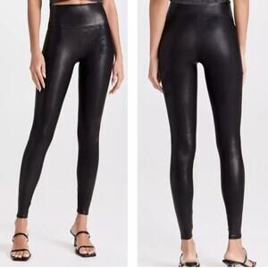 SPANX Faux Leather Leggings Shaping Waistband Black Leggings Women Size Small